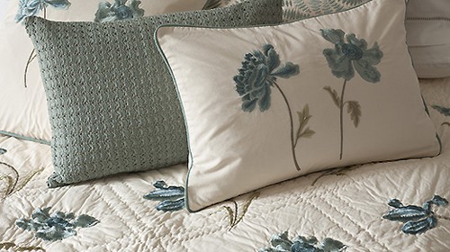 Peony Embroidered Blue Quilt