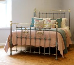 Blue-Verdigris-King-Size-Antique-Bed-With-Brass-Plaques-MK234