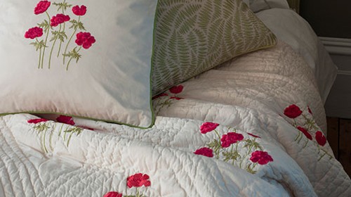 Anenome Red/Pink Embroidered Quilt