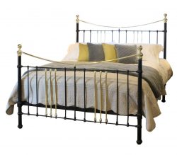 Wide Cast Iron and Brass Bed in Black, MSK42