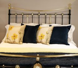 Black-Curved-Top-Rail-Antique-Bed-With-Decorative-Brass-Castings-MK235
