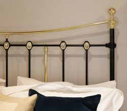 Black-Curved-Top-Rail-Antique-Bed-With-Decorative-Brass-Castings-MK235